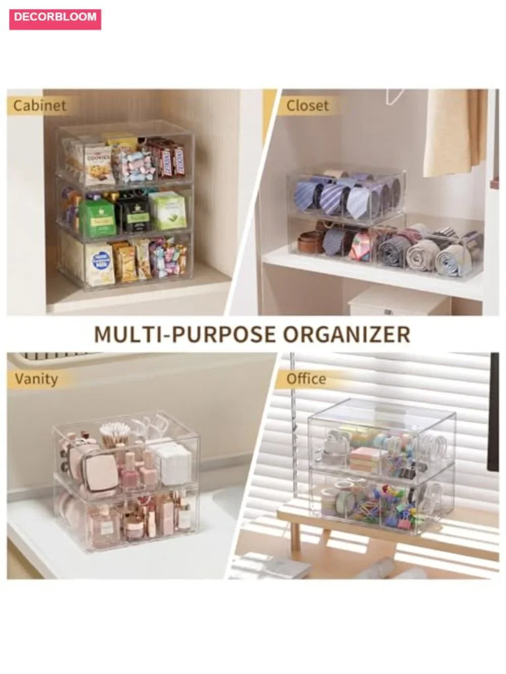 Clear Plastic Drawer Organizer with Dividers - Stackable Storage for Kitchen